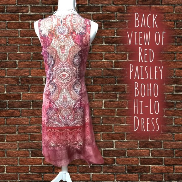 Red Paisley Boho Hi-Lo Sleeveless Dress - Picture 2 of 9